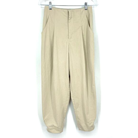 Zara Tan Casual Trouser Pants Women's Small Pleated - Picture 1 of 8